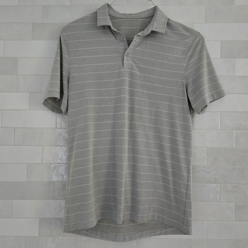 Lululemon Evolution Polo Shirt Gray Stripe Heathered Sea Salt Nimbus Size Large - Picture 2 of 8